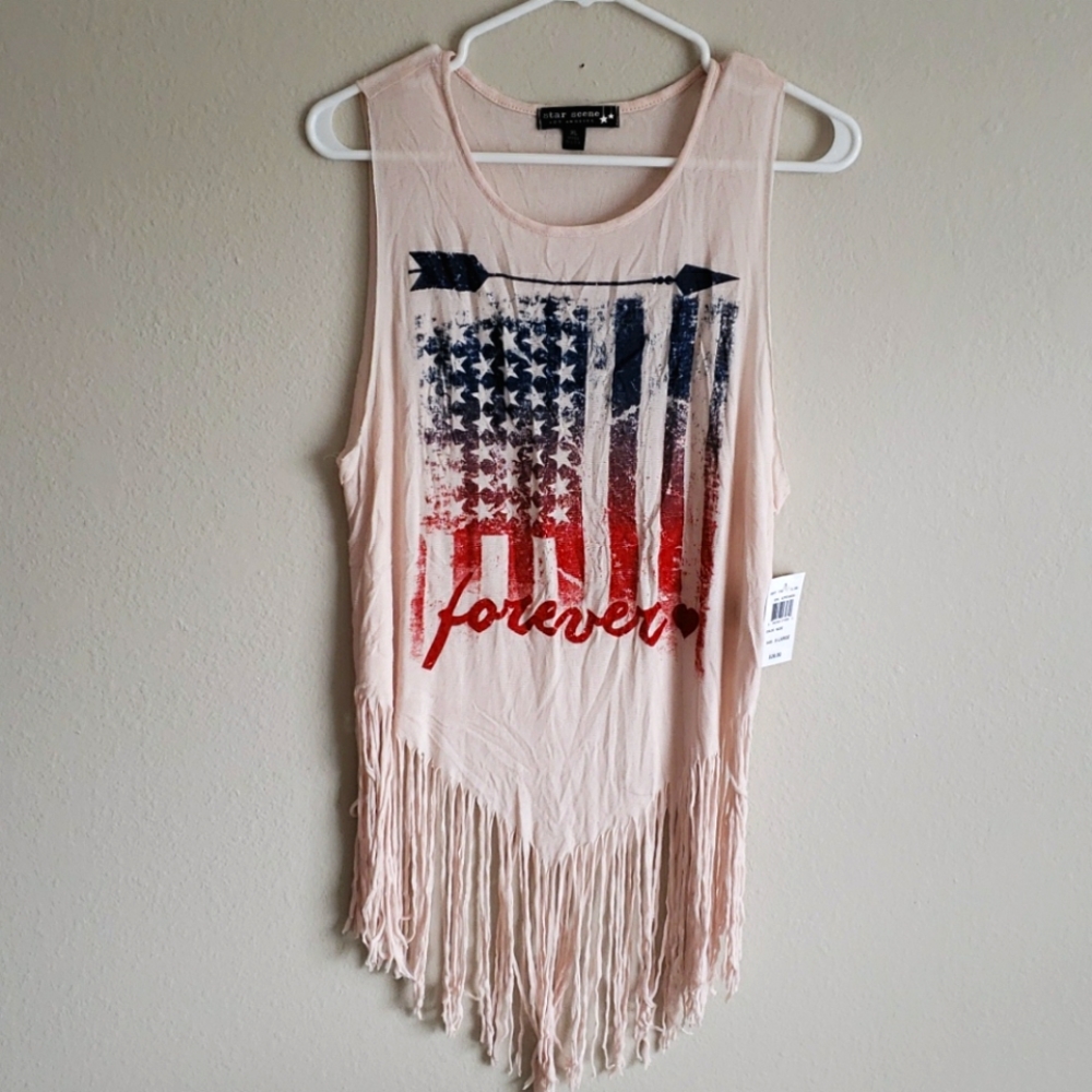 America forever fringed tank top, size XL